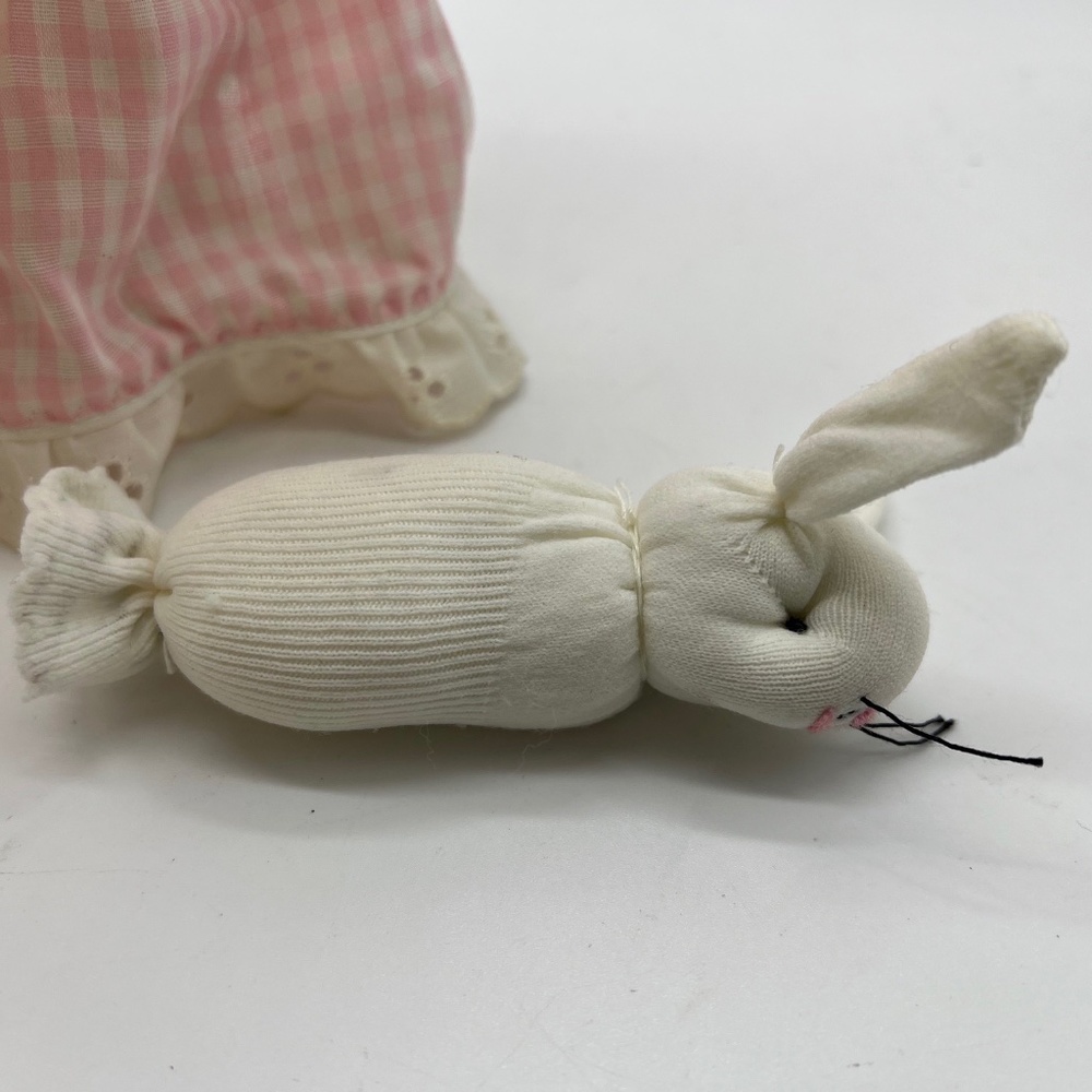 Vintage Handcrafted Socks and Pink Gingham Bunny Mommy and Baby Bunny - Picture 12 of 13